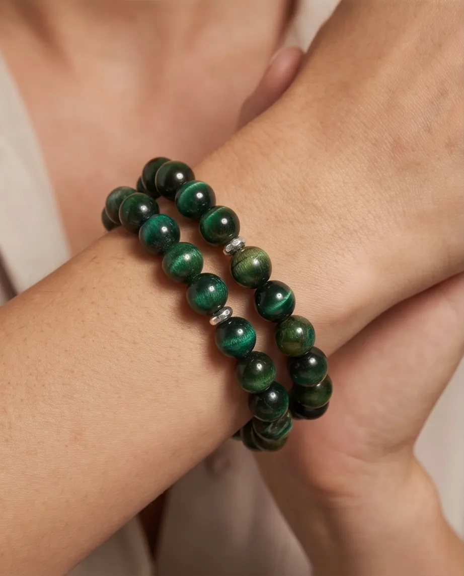 Green Tigers Eye Double Wrap Bracelet — handmade by Willow and Fox