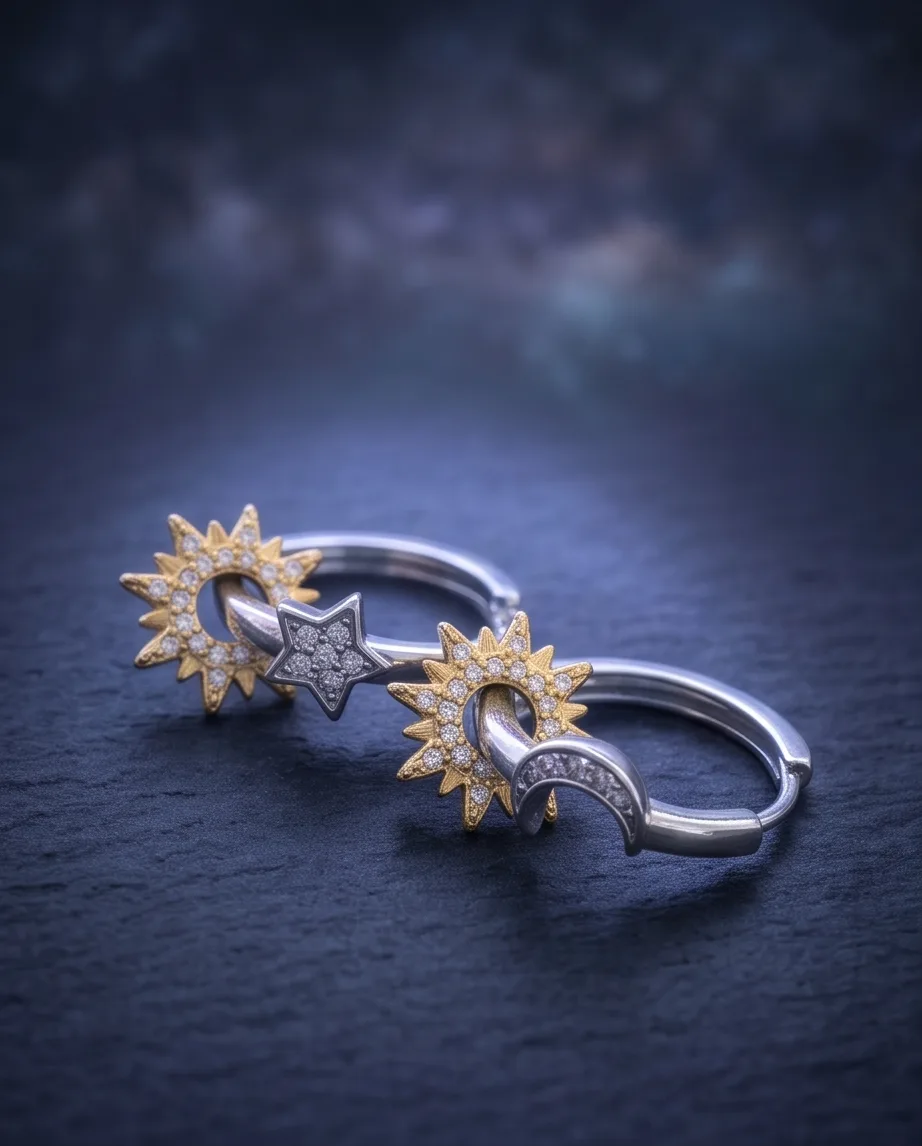 Estelle Starburst Charm Hoops — handmade by Willow and Fox