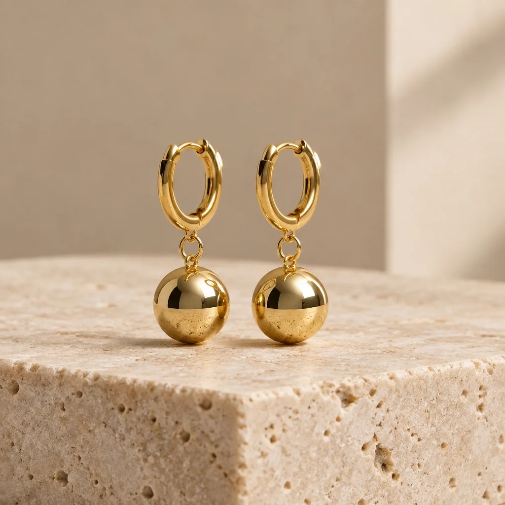 Halcyon Gold Ball-Drop Huggies — handmade by Willow and Fox