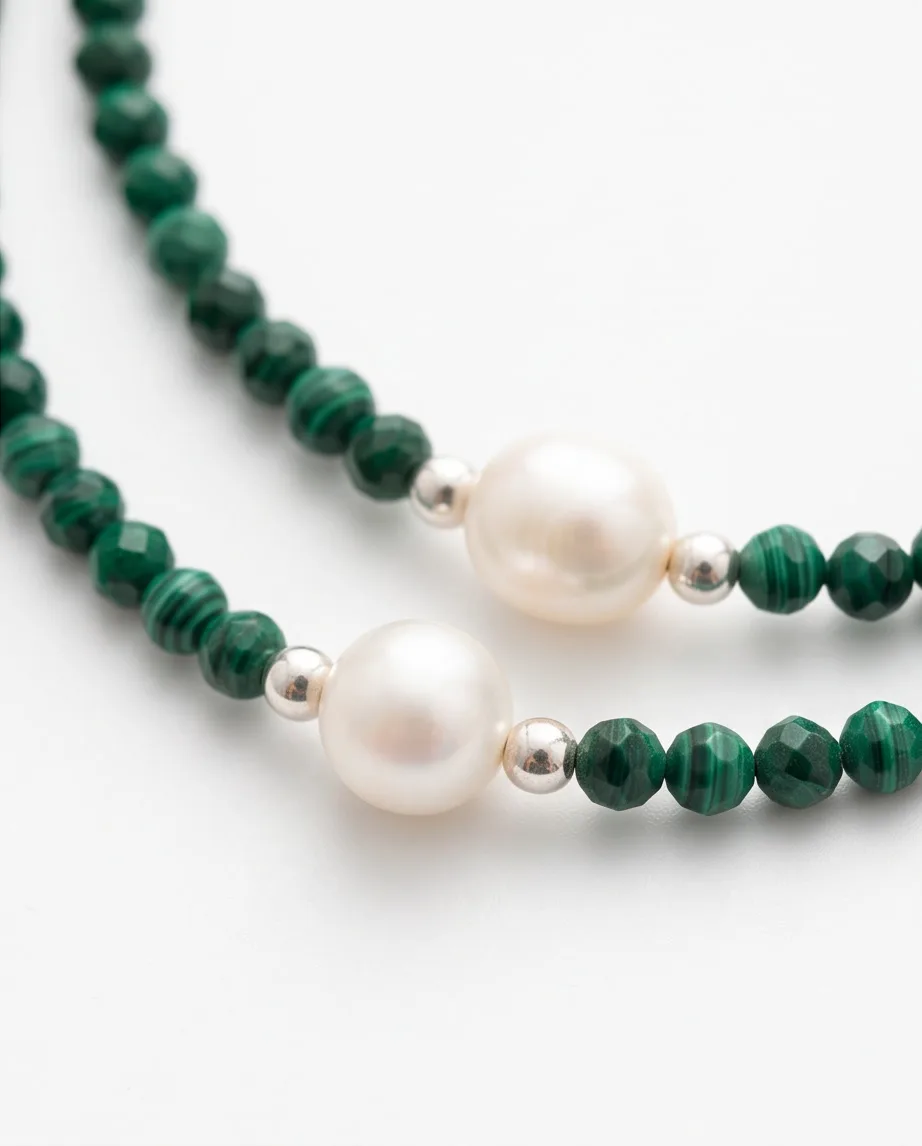 Isla Malachite Pearl Necklace — handmade by Willow and Fox