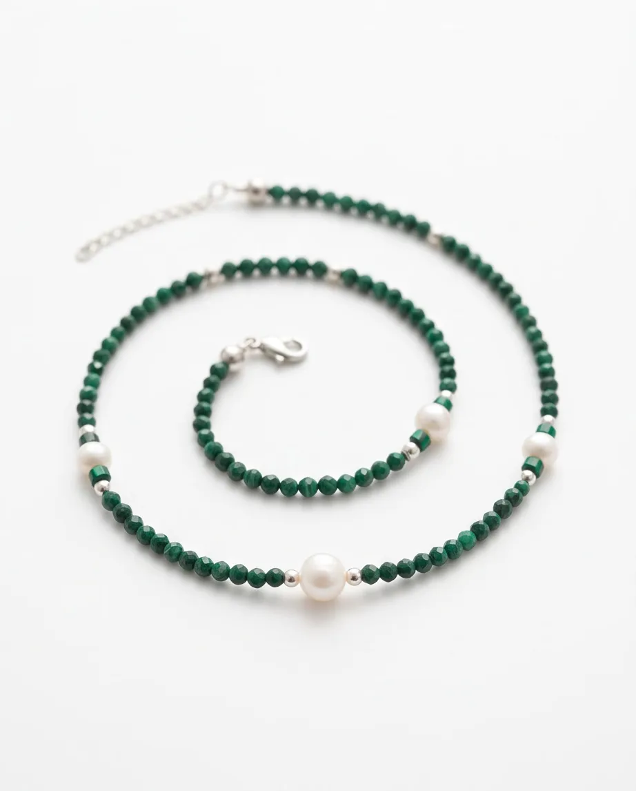 Isla Malachite Pearl Necklace — handmade by Willow and Fox